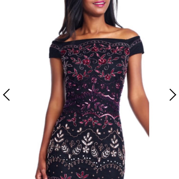 Adrianna Papell beaded off shoulder long dress - Picture 3 of 8